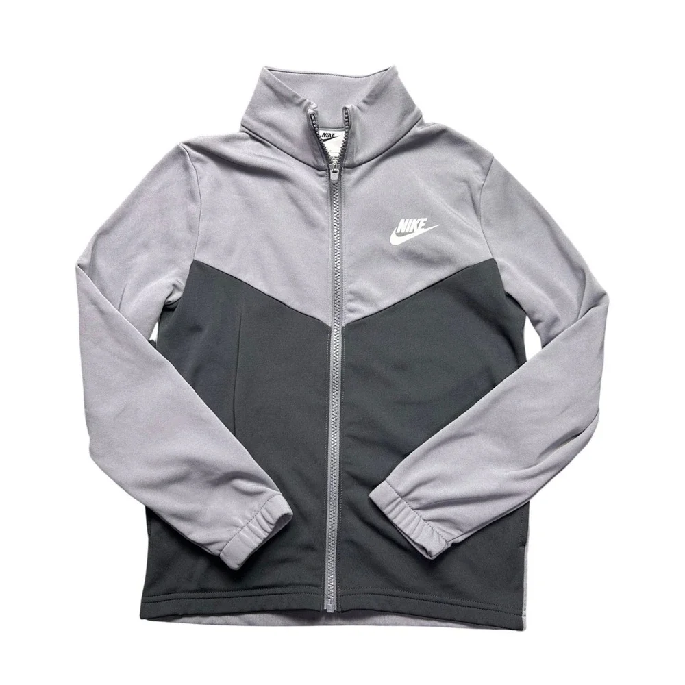 Nike Youth Medium Track Jacket Grey Black Full Zip Big Logo Athletic
